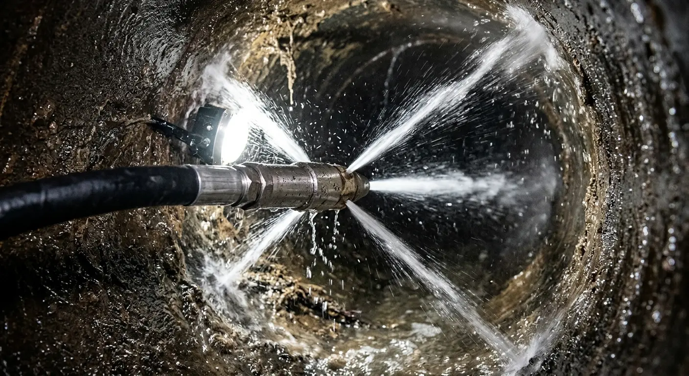 High-pressure hydro jetting nozzle cleaning sewer pipe for Storm Drain Cleaning in North Miami Beach